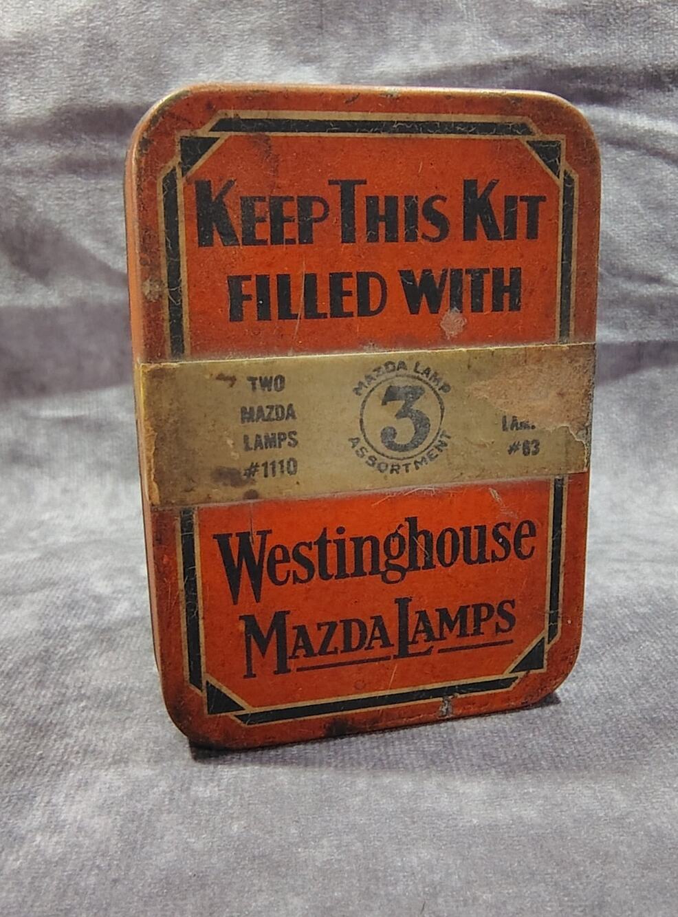 Vintage WESTINGHOUSE MAZDA Bulb Kit Tin Automobile Advertising Lamp